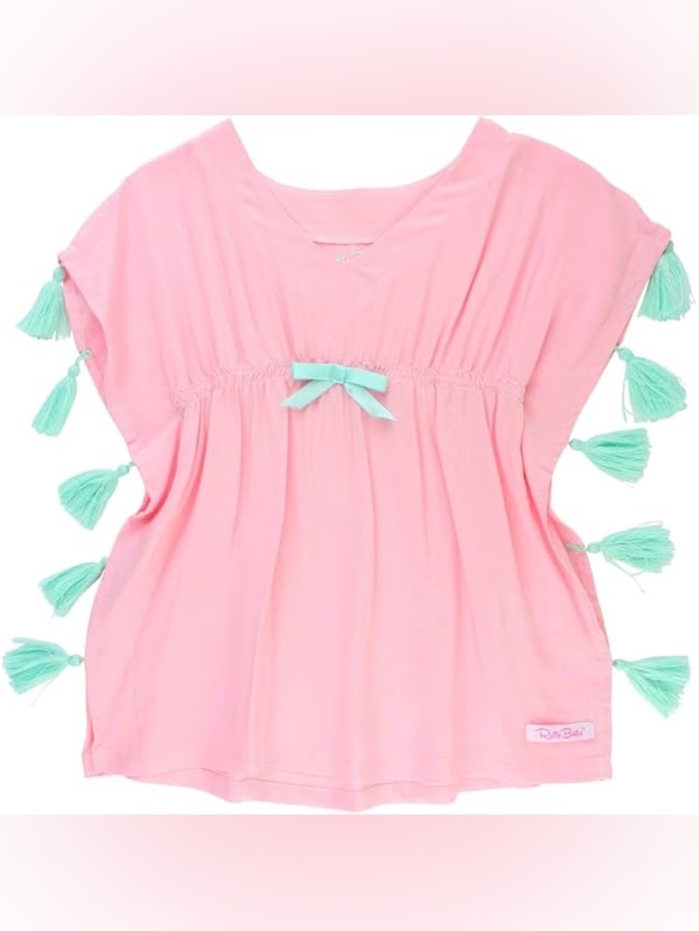 RuffleButts Girls Kaftan Cover-Up 🌸 Pom Pom Tassel‎ Swim Top 6/7